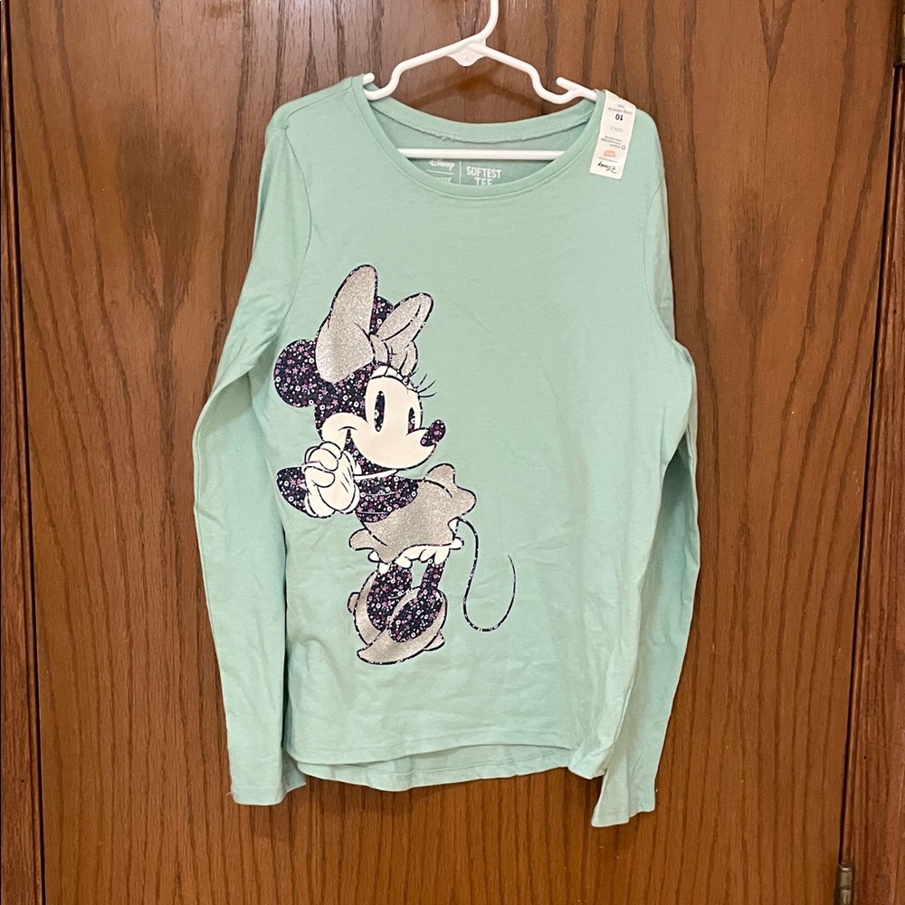 DISNEY/jumping beans NWT Sz 10 Mint Long Sleeve Tee sparkly silver Minnie Mouse